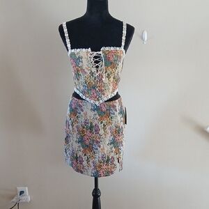 Floral Lace-Up Top & Matching  Skirt